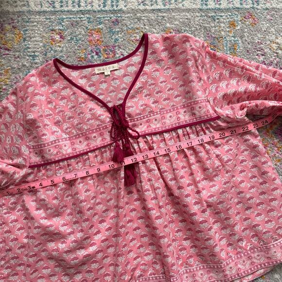 Marea Isla Pink Floral Long Puff Sleeves Boho Pullover Top Women’s Size Large - Picture 6 of 9